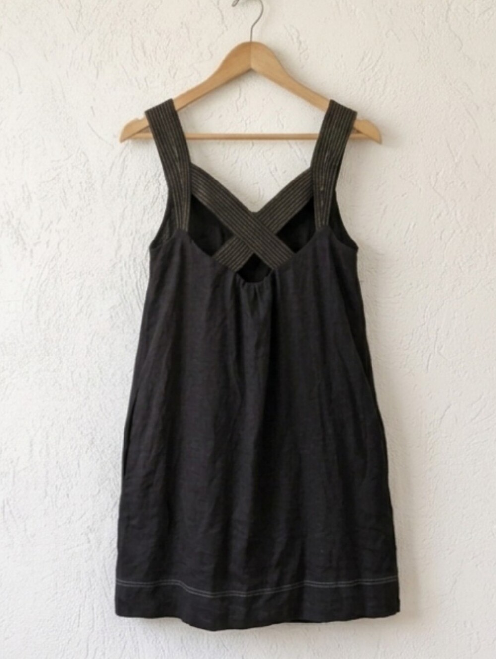 NWOT Linen C&C California Dress Black Small Shirt Dress Cross Back Lightweight - Picture 3 of 5